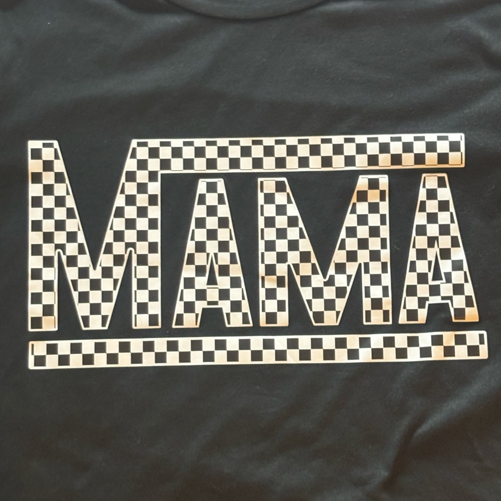 NWOT SHEIN Mama Women’s Black Tee with Checkered Graphic Medium - Picture 3 of 5